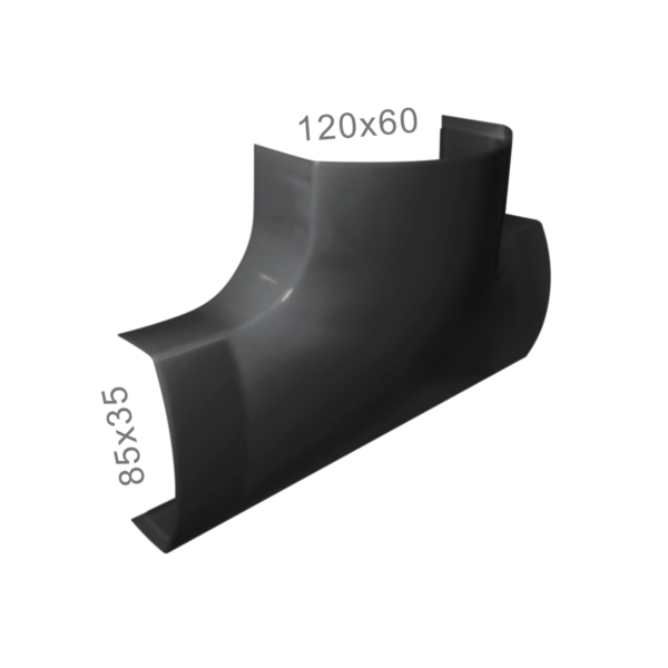 T Horizontal Preto 85x35 com saída 120x60 para canaleta para fios