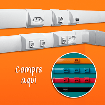 Canaleta para fios 55x20 para organização de cabos, nas cores branco, preto, azul, bordô/rosa/vermelho e preto.