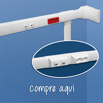 Canaleta para fios 55x35 para cabeamento estruturado, na cor branca, com caixa de tomada ou suporte de tomada
