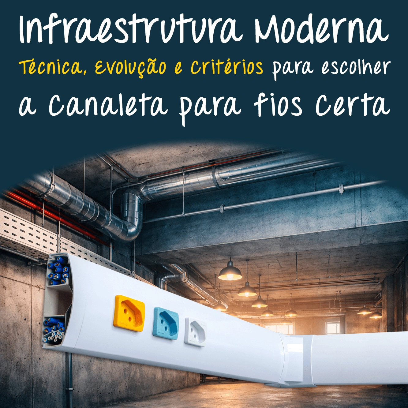 Canaleta aparente infraestrutura aparente moderna com canaleta para fios em instalação profissional