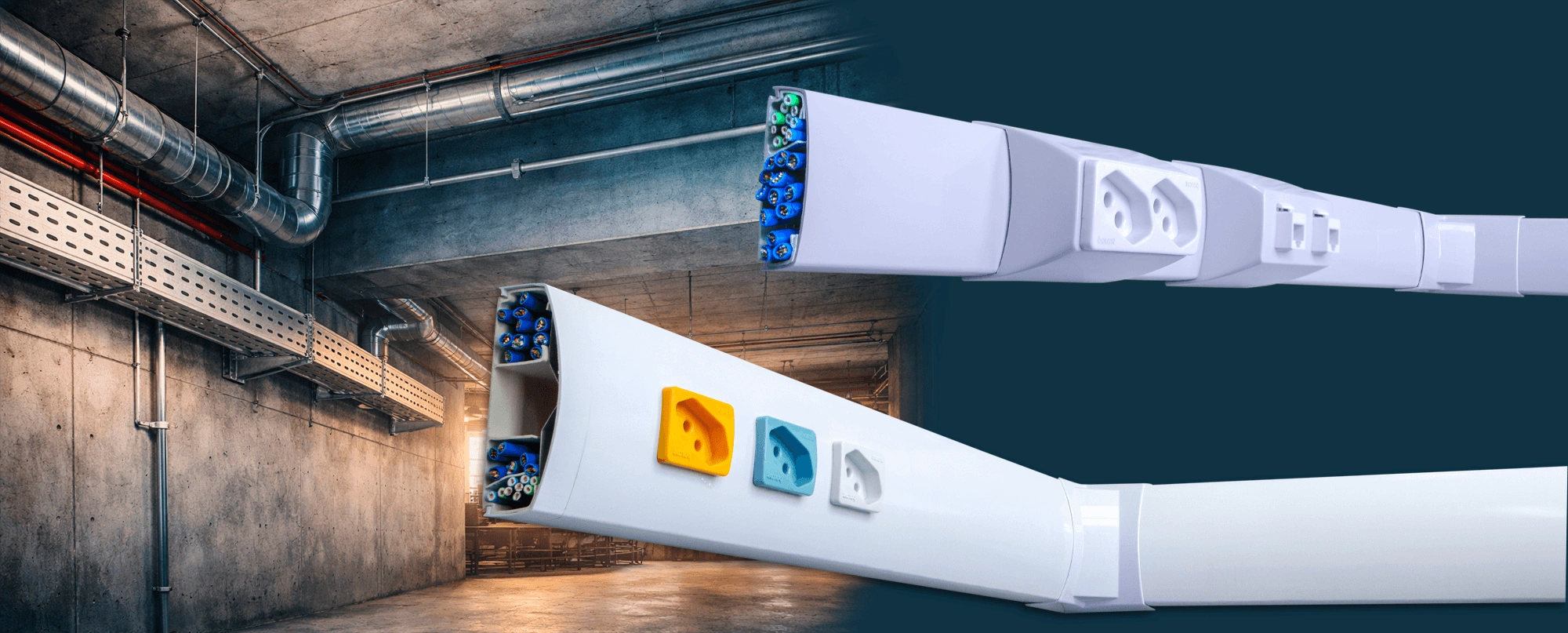 Canaleta aparente infraestrutura aparente moderna com canaleta para fios em instalação profissional