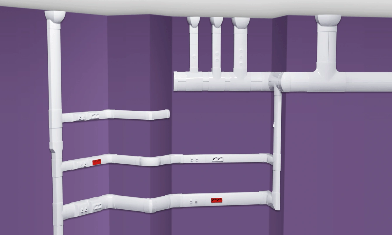 Canaletas integradas do sistema ARC Parcus em infraestrutura aparente profissional