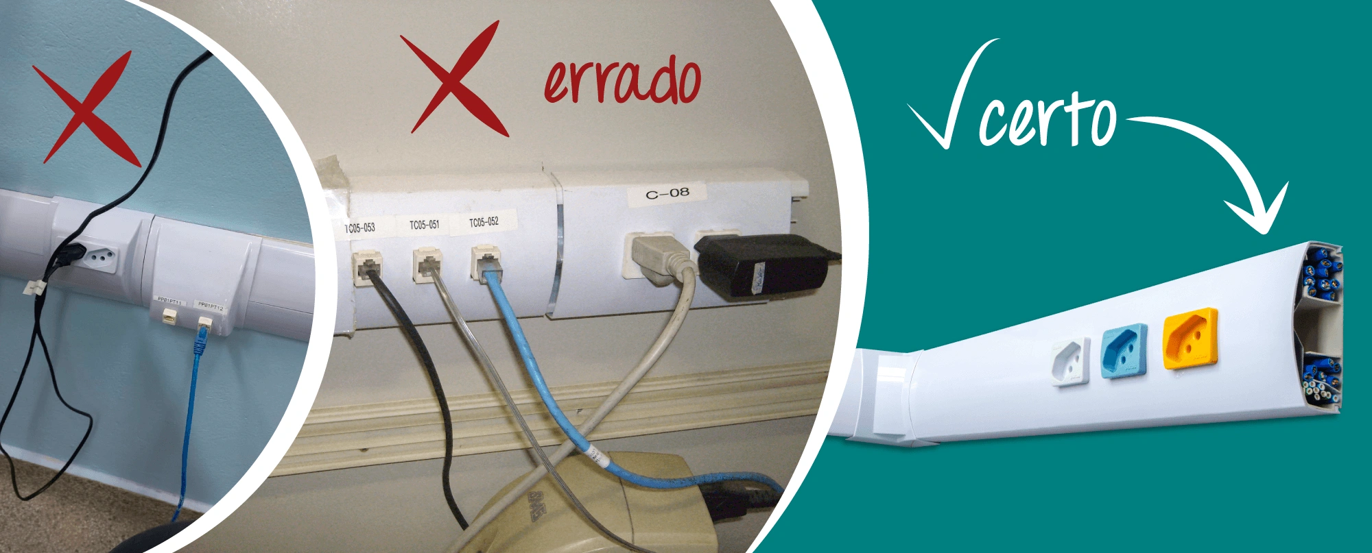 Erros nas instalações com canaletas para fios e problemas em infraestrutura aparente