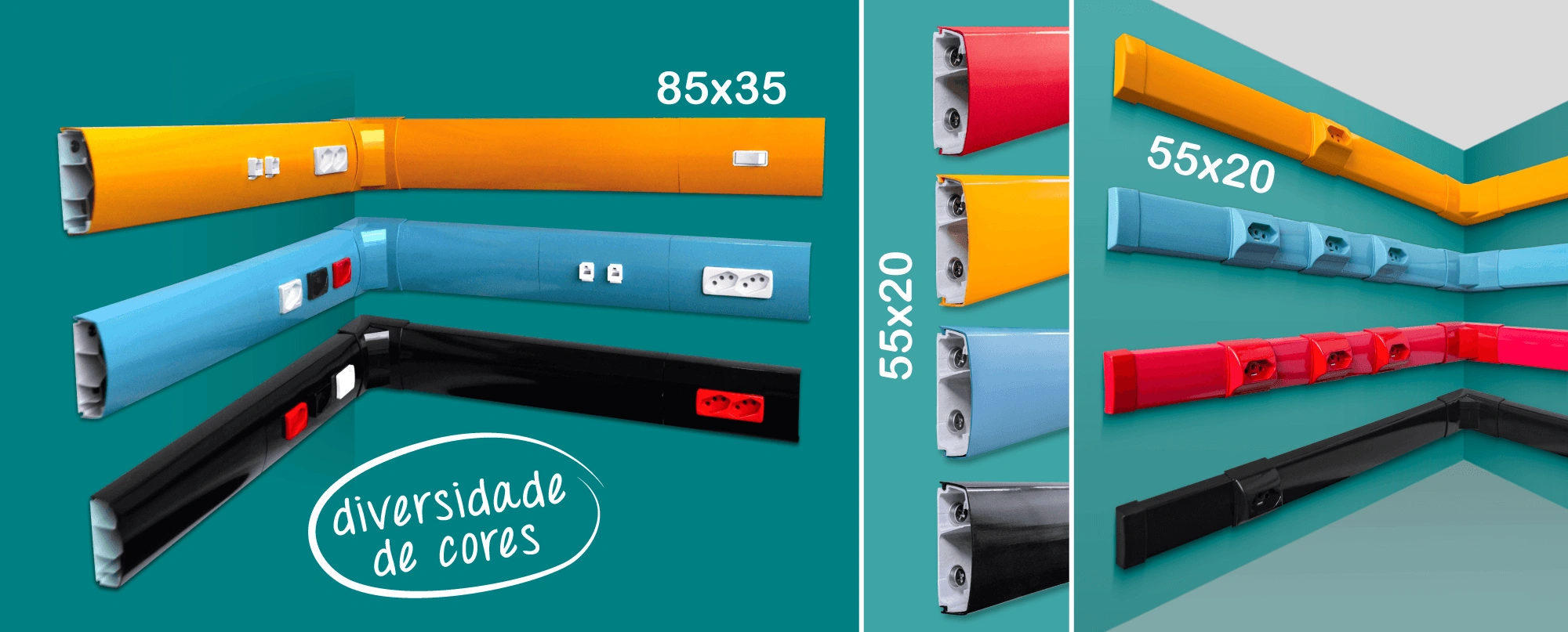 Canaletas coloridas aplicadas em arquitetura corporativa com identidade visual profissional