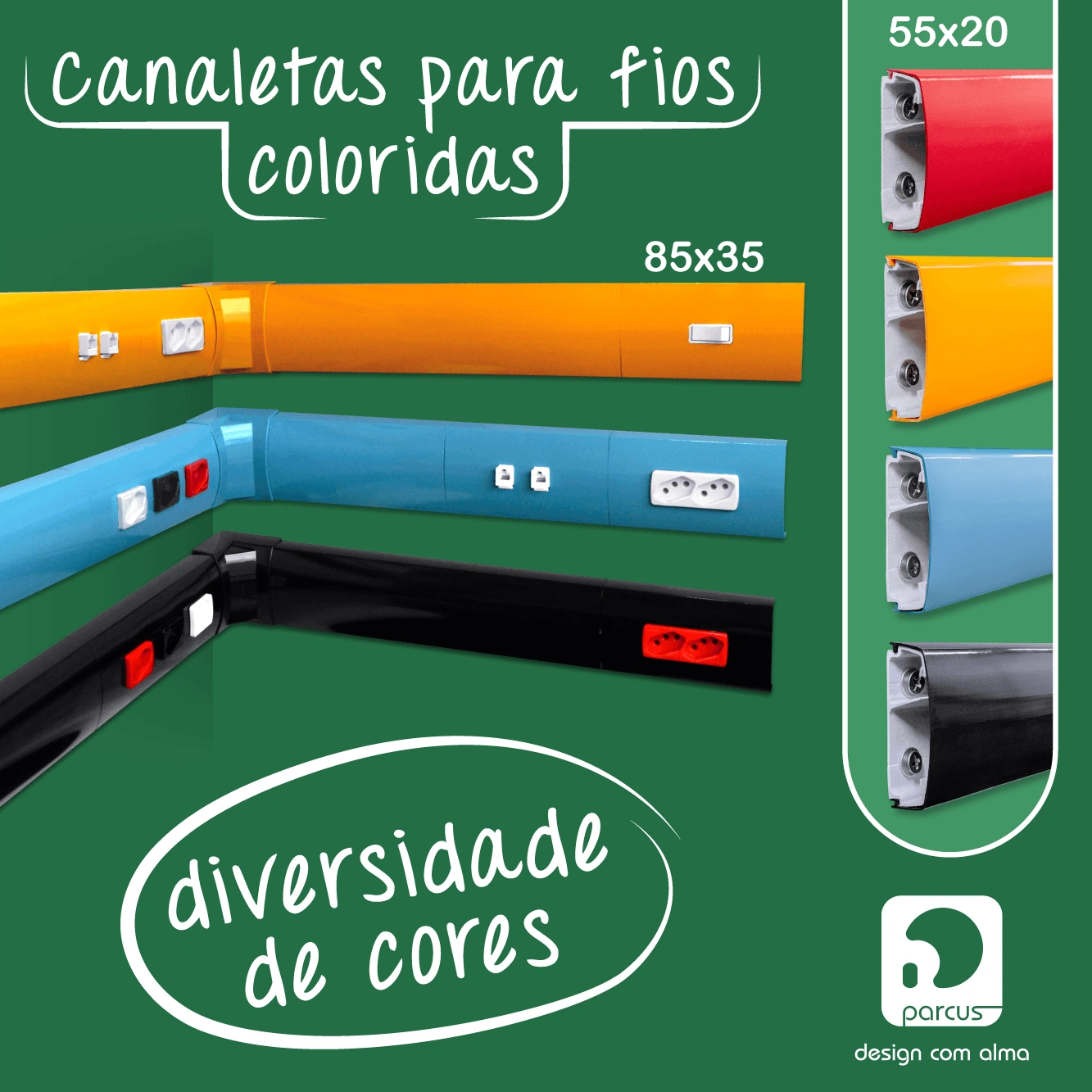Canaletas coloridas aplicadas em arquitetura corporativa com identidade visual profissional