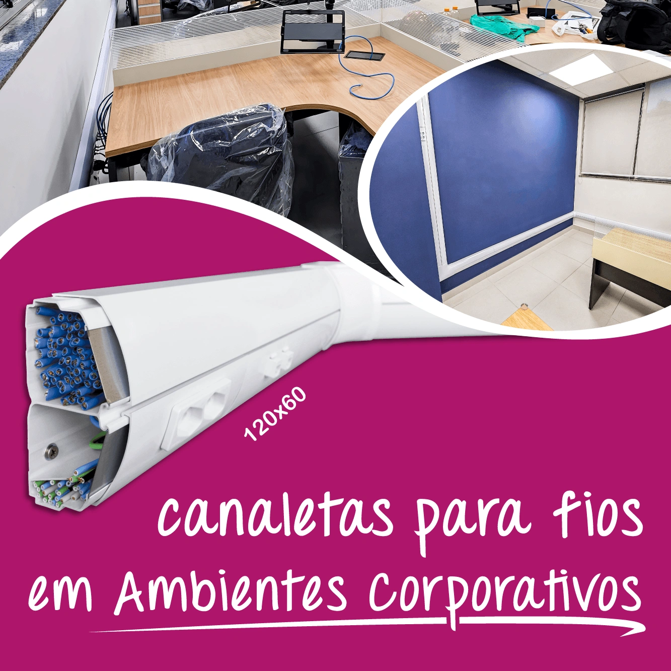 Canaletas para escritórios open space com organização de cabos e flexibilidade de layout