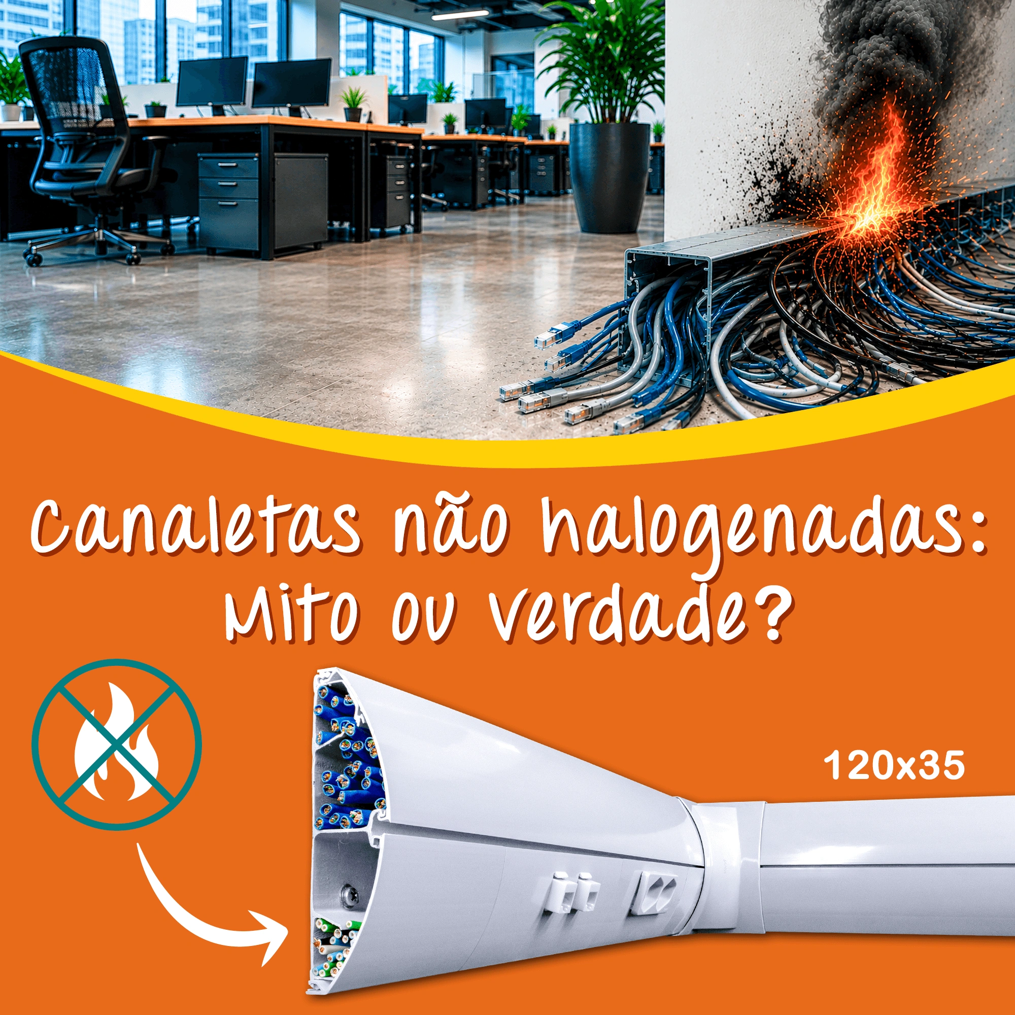 Canaletas de plástico comparando materiais LSZH e PVC rígido em instalações aparentes