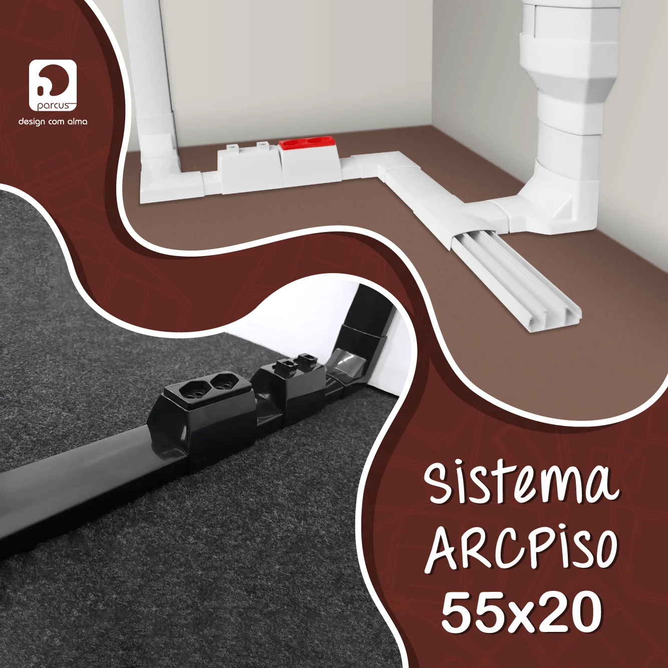 Canaleta de piso 55x20 para distribuição de energia e dados em infraestrutura aparente
