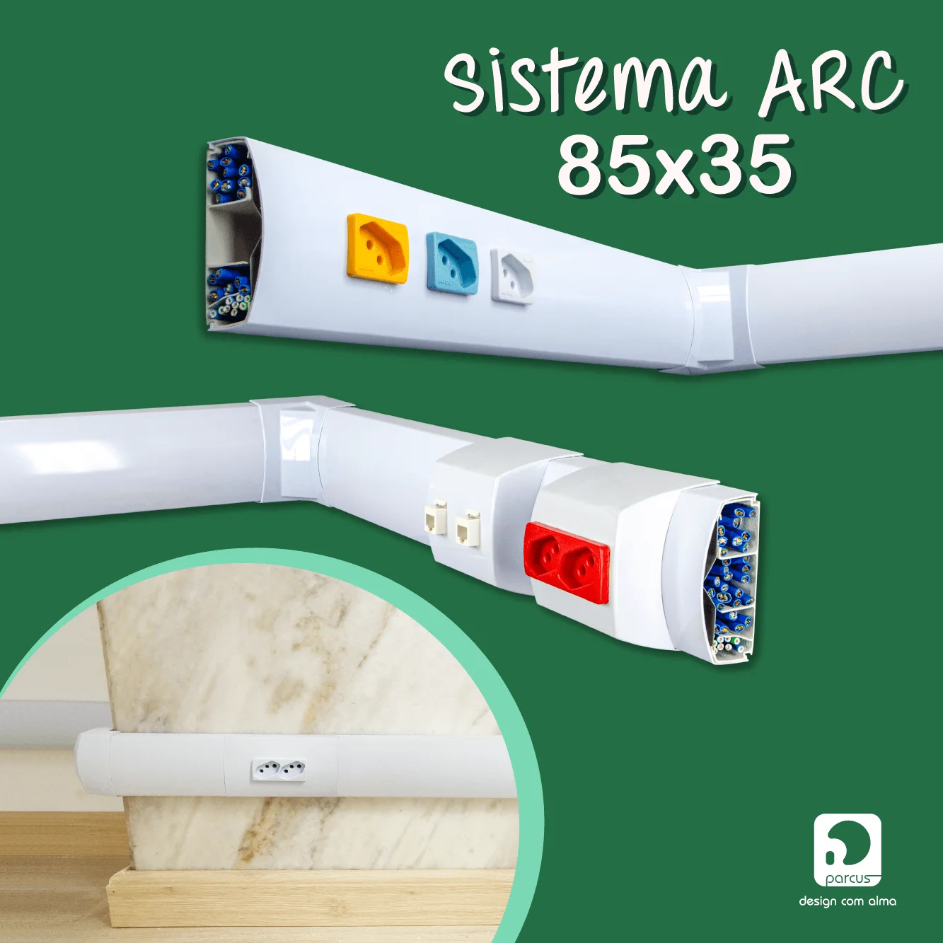 Canaleta para esconder cabos 85x35 para infraestrutura profissional de energia e dados