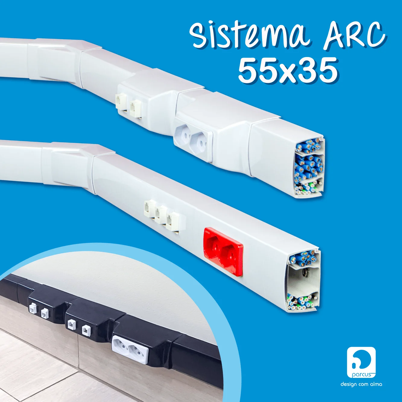 Canaletas de sobrepor 55x35 para instalações aparentes de energia e dados